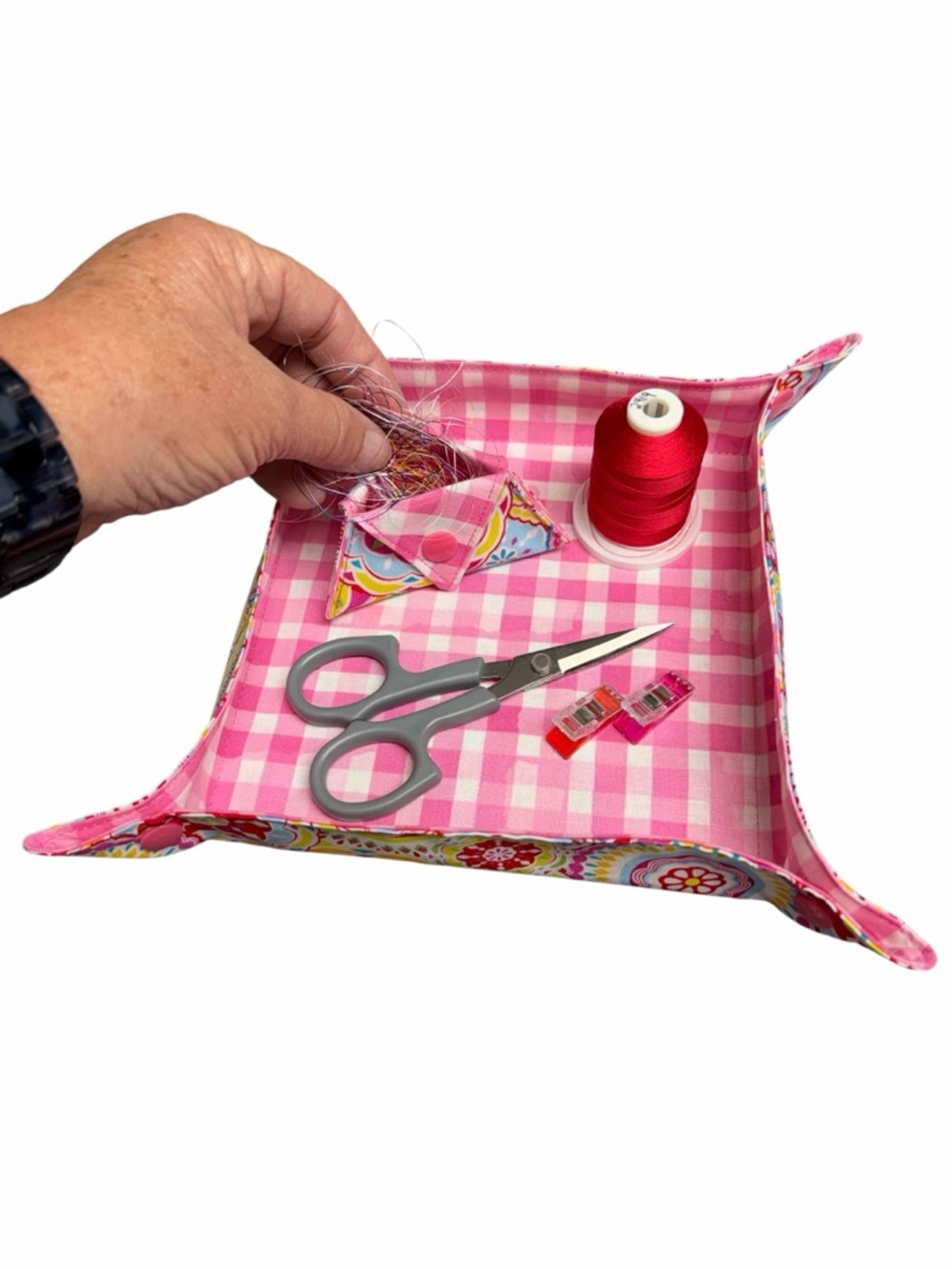 Hand Crafted Snap Tray and Small ORT Catcher Fabric Notion & Thread Catch All - Picture 4 of 15